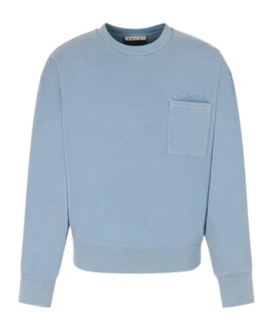 Marni Blue Cotton Sweatshirt With  Patches
