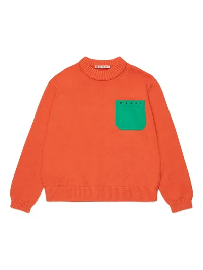 Marni Kids' Chest-pocket Sweater In Orange