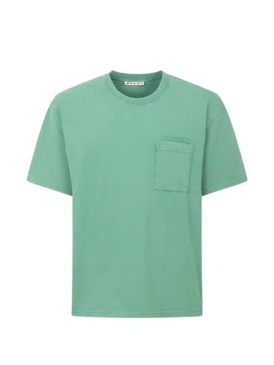 Marni Chest-pocket Cotton T-shirt In Green