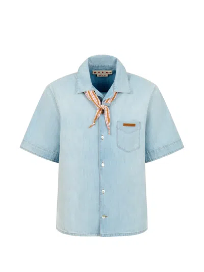 Marni Chest-pocket Necktie Shirt In Blue