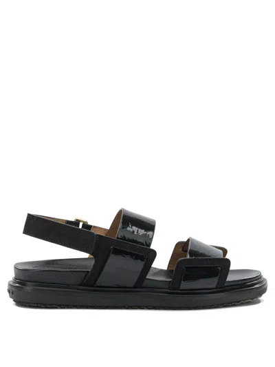 Marni Black Rear Belt Smooth Leather Sandals