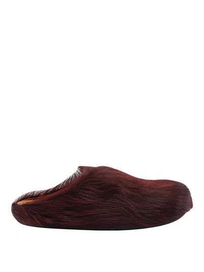 Marni Red Long Hair Sabot Fussbet In Black