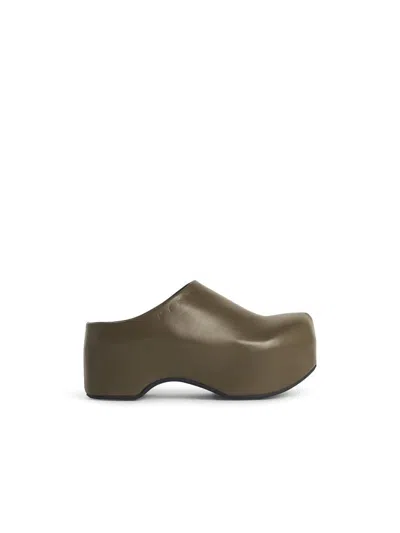 MARNI MARNI 'CHUNKY' GREEN LEATHER 'DEEPSAGE' CLOG SABOTS