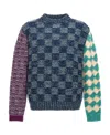 Marni Checked Patchwork Virgin Wool Jumper In Blue