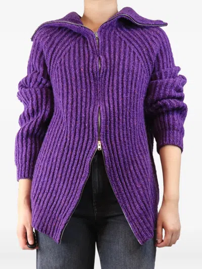Pre-owned Marni Chunky Ribbed-knit Cardigan In Purple