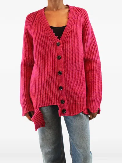 Pre-owned Marni Chunky-knit Distressed Cardigan In Purple