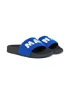 Marni Sponge Slide Slippers With Maxi Logo In Blue