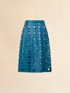 Marni Circular Cut-outs Leather Midi Skirt In Blue