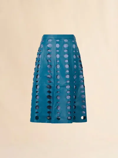Marni Circular Cut-outs Leather Midi Skirt In Blue
