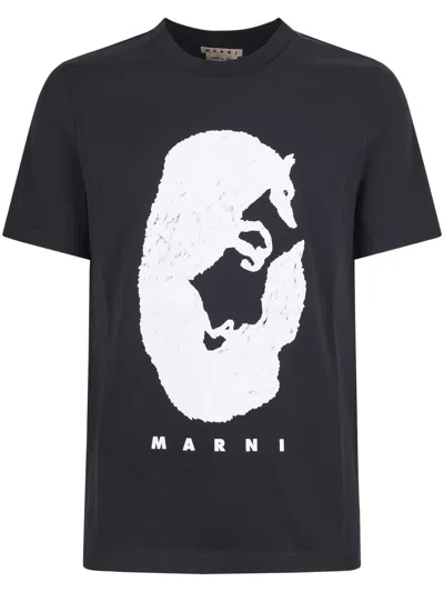 Marni Classic Black Cotton T-shirt With Unique Graphic Design