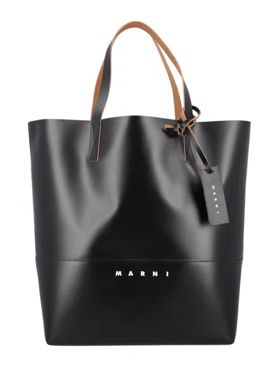 Marni Classic Black Leather Tote Bag For Men In Ss24 Collection