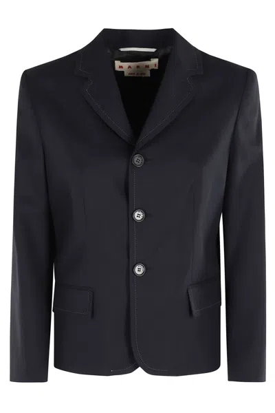 MARNI CLASSIC BLUE WOOL JACKET WITH SIGNATURE STITCHING