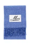 Marni Classic Check Wool Scarf With Logo Label In Blue