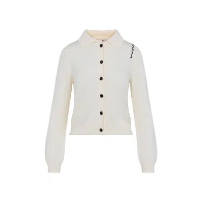 Marni Classic Collar Cardigan With Puffed Sleeves In White