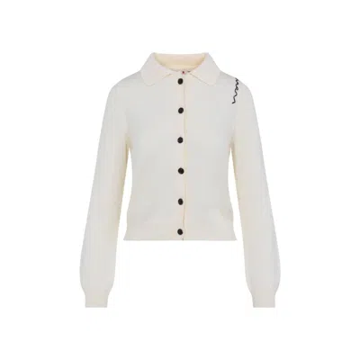 Marni Classic Collar Cardigan With Puffed Sleeves In White
