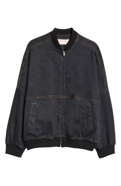 Marni Classic Denim Bomber Jacket In Black