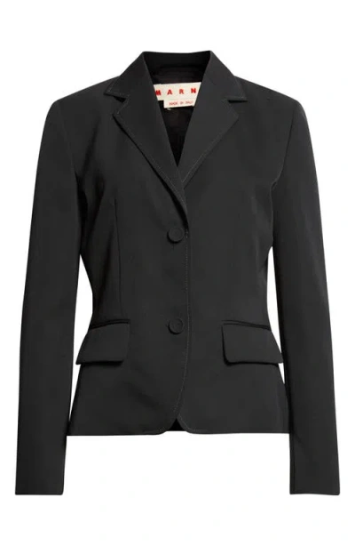 Marni Classic Lined Virgin Wool Jacket With Accentuated Waist In Black