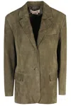 Marni Classic Suede Leather Jacket With Single-breasted Closure In Green