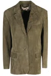 Marni Classic Suede Leather Jacket With Single-breasted Closure In Green