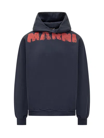 Marni Classic Sweatshirt With Hood And Bold Logo In Blu
