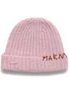 Marni Logo-embroidered Ribbed-knit Beanie In Pink
