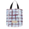 Marni Glossy Coated Canvas Tote Bag With Double Handles And Plaid Pattern In Multi