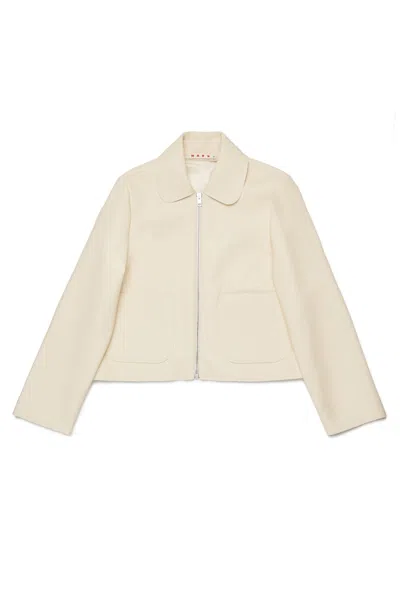 Marni Kids' Coated Fabric Jacket With Logo In White