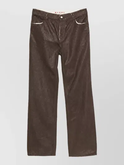 Marni Coated Mid-rise Straight-leg Denim Jeans In Brown