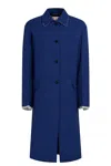 Marni Contrasting-stitch Single-breasted Coat In Blue Blu E Verdi