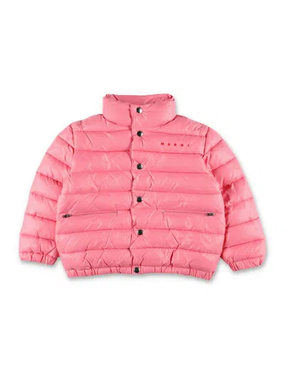 Marni Girls Puffer Jacket With Stand Collar In Pink