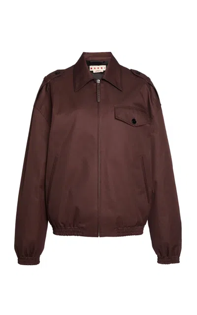 Marni Cocoon Cotton Woven Jacket In Brown
