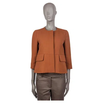Pre-owned Marni Cognac Brown Wool Collarless 3/4 Sleeve Jacket 38 Xs