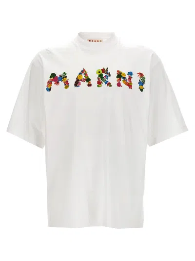 Marni Collage Bouquet T-shirt In Bianco