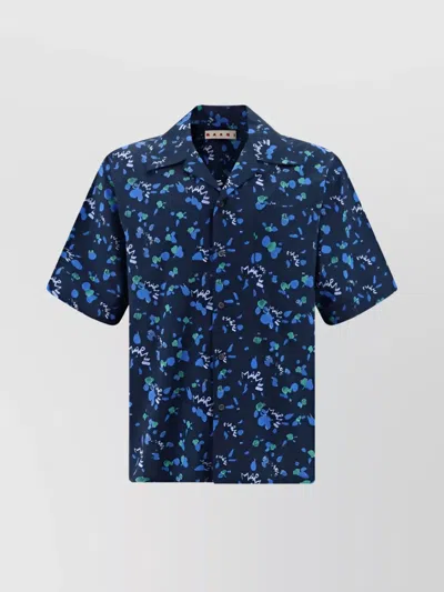 Marni Collar Front Patch Pockets Short-sleeved Shirt In Blue