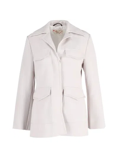 Pre-owned Marni Collared Flap-pocket Coat In Neutral