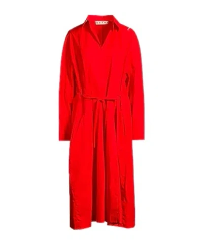 Marni Collared Long-sleeve Dress In Red