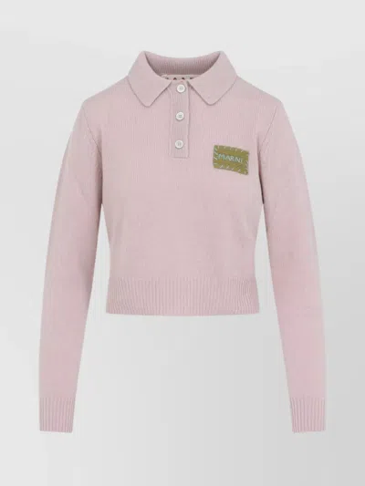 Marni Collared Top With Ribbed Cuffs And Hem In Pink