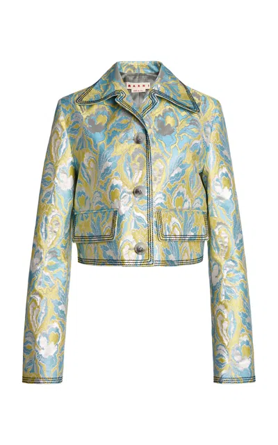 Marni Collared Woven Jacket In Green