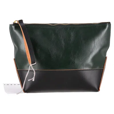 Marni Color-block Clutch Bag In Green And Black Calf Leather