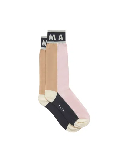 Marni Color Block Cotton Socks In Pink In Multi