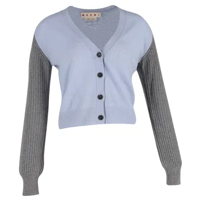 Marni Color-block Knitted Cardigan In Blue And Grey Cashmere
