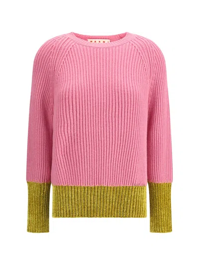 Marni Color Block Wool Sweater In Pink