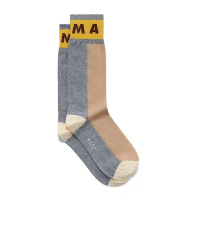 Marni Color Matching Cotton Socks In Gray