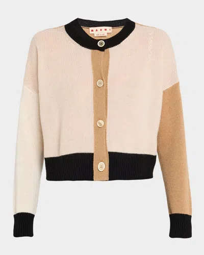 MARNI COLORBLOCK CASHMERE CREWNECK CARDIGAN