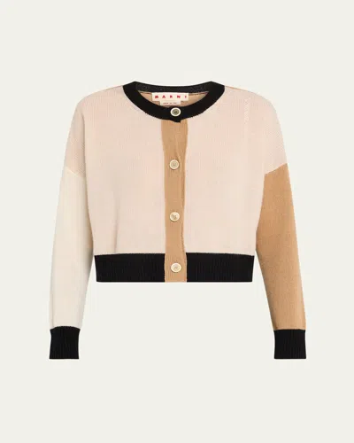 Marni Colorblock Cashmere Crewneck Cardigan In Pink