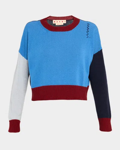 Marni Colorblock Cashmere Crewneck Sweater In Blue