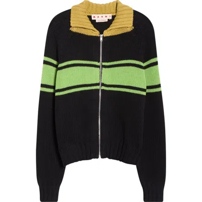Marni Colorblock Cotton Zip-up Cardigan In Multi