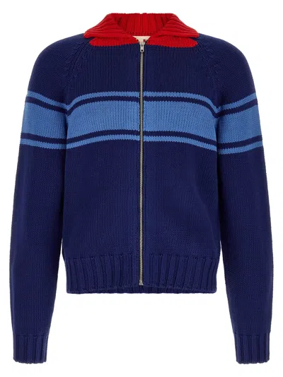 Marni Color-block Knit Cardigan In Blue