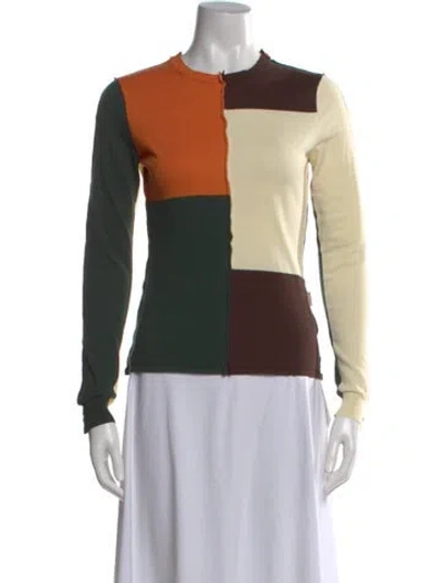 Pre-owned Marni Colorblock Pattern Crew Neck Sweater In Brown