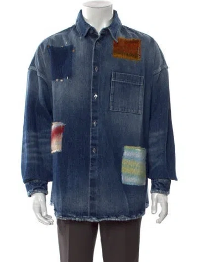 Pre-owned Marni Colorblock Pattern Long Sleeve Denim Shirt In Blue
